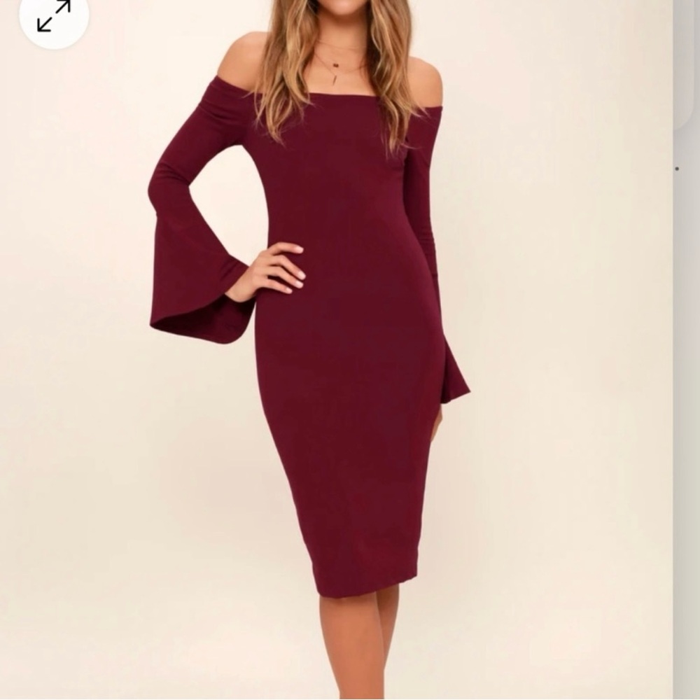 Lulu's All She Wants Burgundy Off-Shoulder Dress